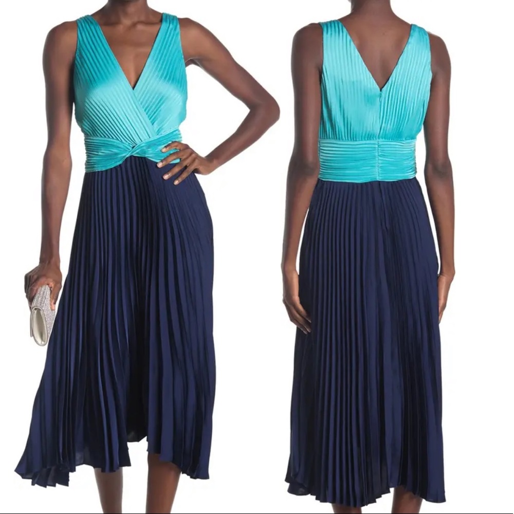 Ramy Brook Viviana Colorblock Pleated Midi Dress 2